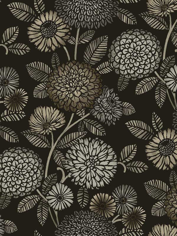 Zalipie Floral Trail wallpaper in black color - pattern number 3125-72327 - by Chesapeake in the Kinfolk collection