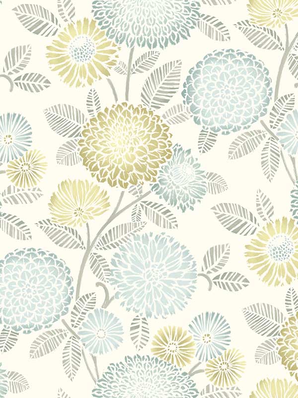 Zalipie Floral Trail wallpaper in lime color - pattern number 3125-72330 - by Chesapeake in the Kinfolk collection