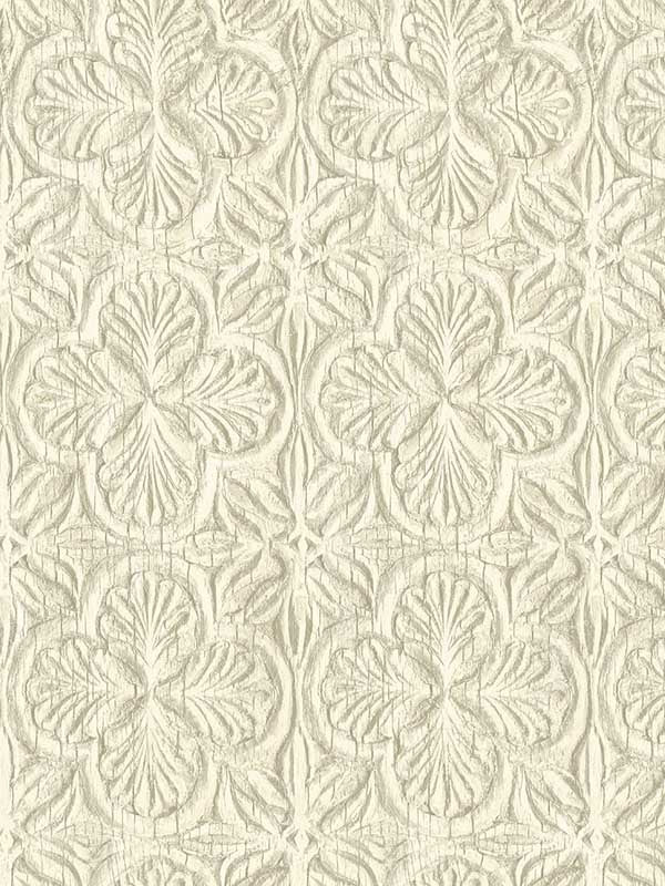 Karachi Wooden Damask wallpaper in cream color - pattern number 3125-72333 - by Chesapeake in the Kinfolk collection