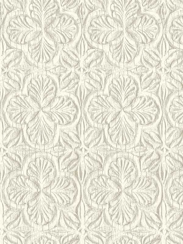 Karachi Wooden Damask wallpaper in white color - pattern number 3125-72334 - by Chesapeake in the Kinfolk collection