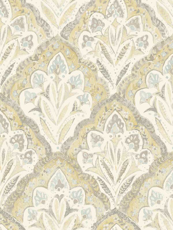 Mimir Quilted Damask wallpaper in mustard color - pattern number 3125-72338 - by Chesapeake in the Kinfolk collection