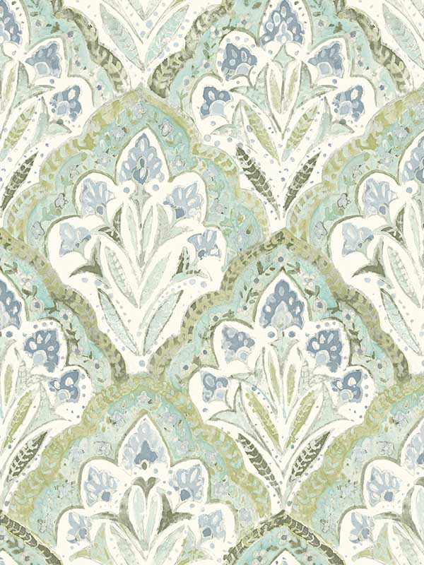 Mimir Quilted Damask wallpaper in aquamarine color - pattern number 3125-72341 - by Chesapeake in the Kinfolk collection