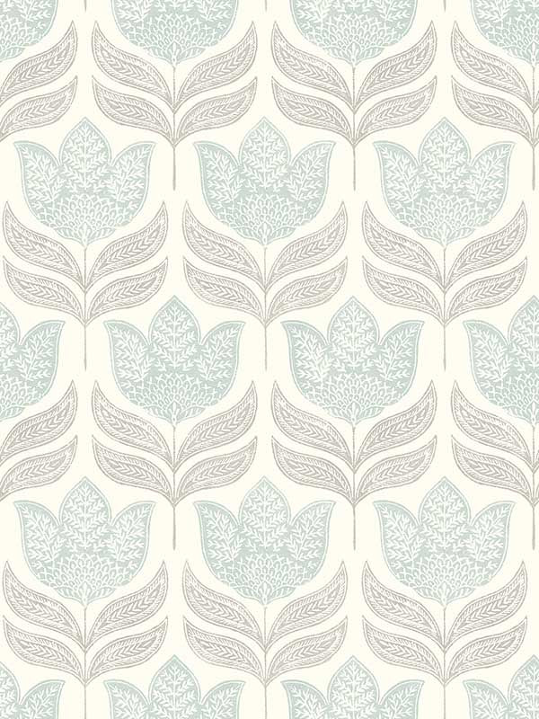 Cathal Tulip Block Print wallpaper in aqua color - pattern number 3125-72344 - by Chesapeake in the Kinfolk collection