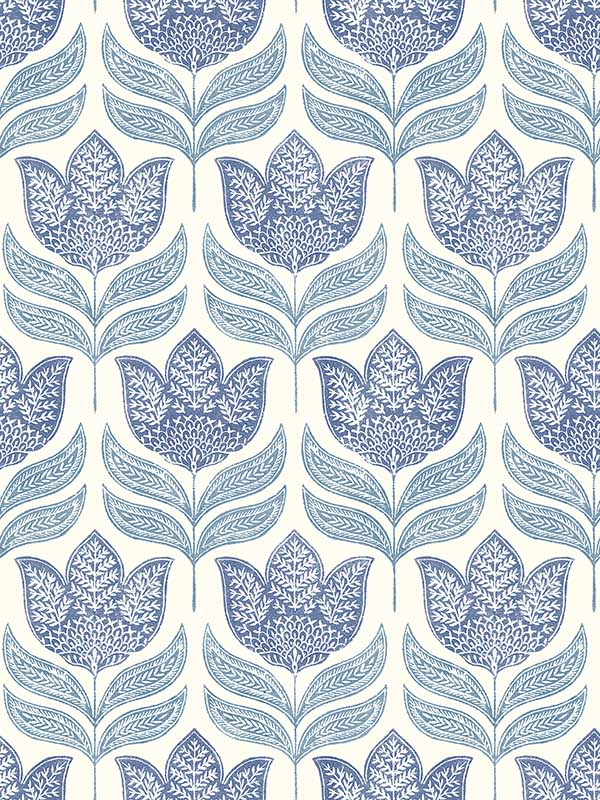 Cathal Tulip Block Print wallpaper in blue color - pattern number 3125-72345 - by Chesapeake in the Kinfolk collection