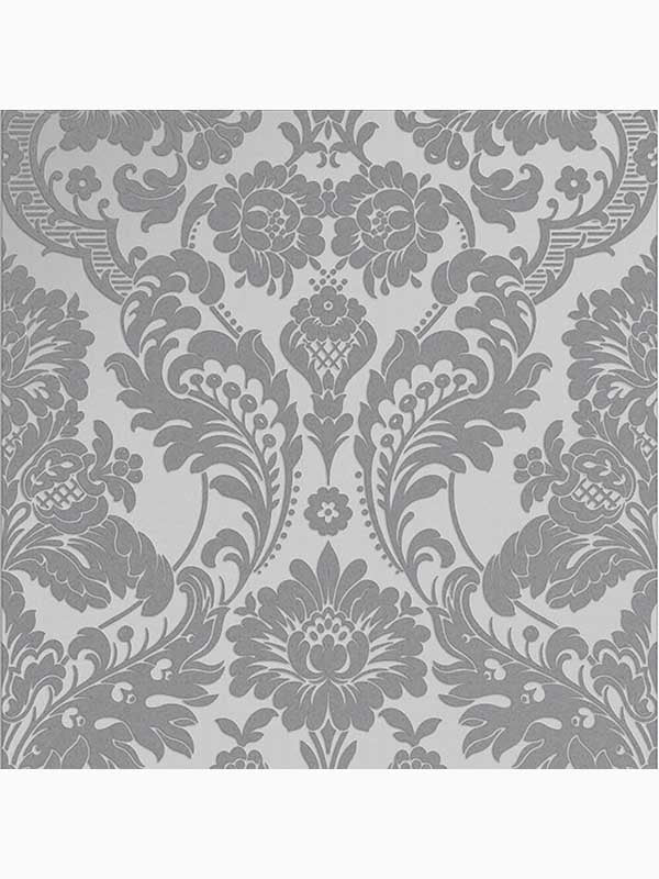 Gothic Damask Flock fabric in grey and silver color - pattern number 104564 - by Graham and Brown in the Graham and Brown Collection collection