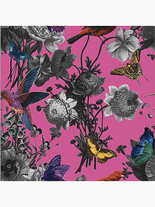Jardin Floral Birds wallpaper in magenta color - pattern number 106429 - by Graham and Brown in the Graham and Brown Collection collection