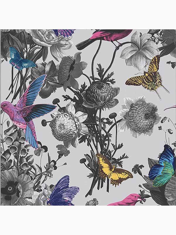 Jardin Floral Birds wallpaper in grey color - pattern number 106430 - by Graham and Brown in the Graham and Brown Collection collection