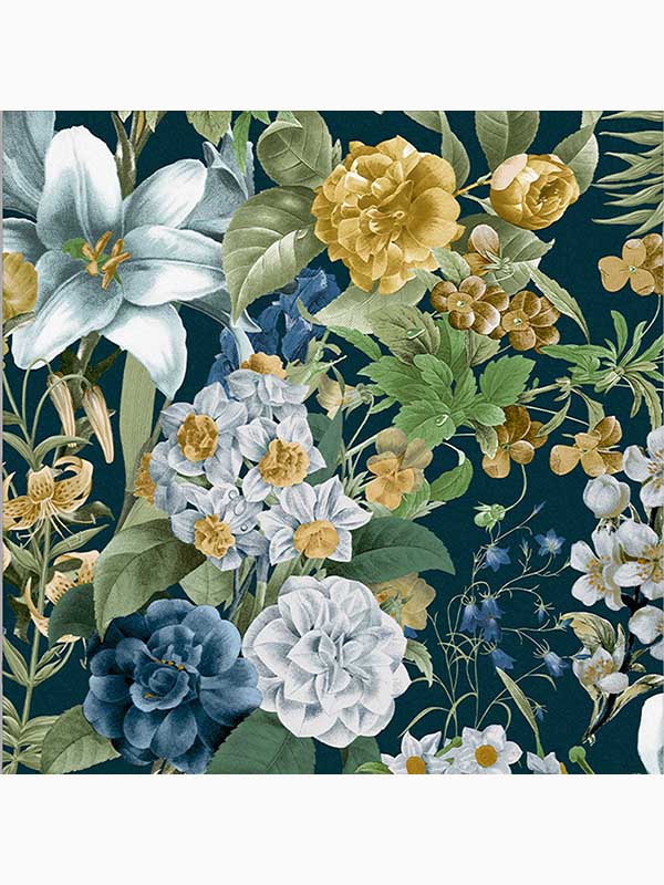 Glasshouse Flora Birds Tropical wallpaper in blue color - pattern number 111731 - by Graham and Brown in the Graham and Brown Collection collection
