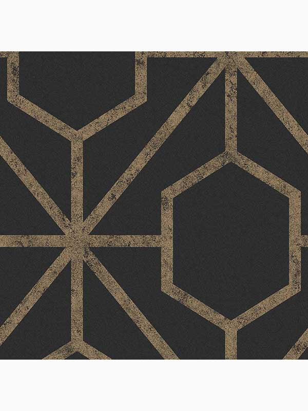 Rinku Geometric wallpaper in black and gold color - pattern number 112197 - by Graham and Brown in the Graham and Brown Collection collection