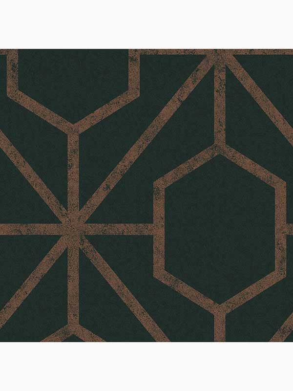 Rinku Geometric wallpaper in green and copper color - pattern number 112198 - by Graham and Brown in the Graham and Brown Collection collection