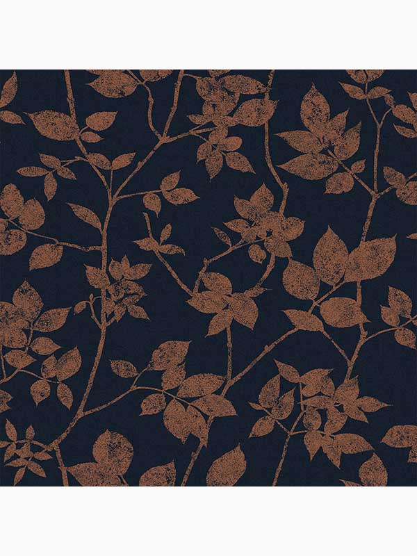 Luna Leaves Trail wallpaper in navy blue and copper color - pattern number 113944 - by Graham and Brown in the Graham and Brown Collection collection