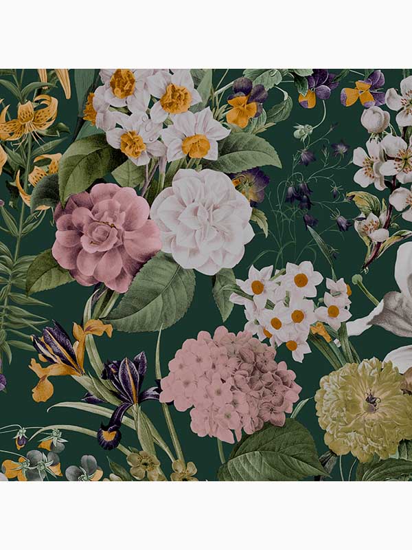 Glasshouse Flora Birds Tropical wallpaper in emerald green color - pattern number 113963 - by Graham and Brown in the Graham and Brown Collection collection
