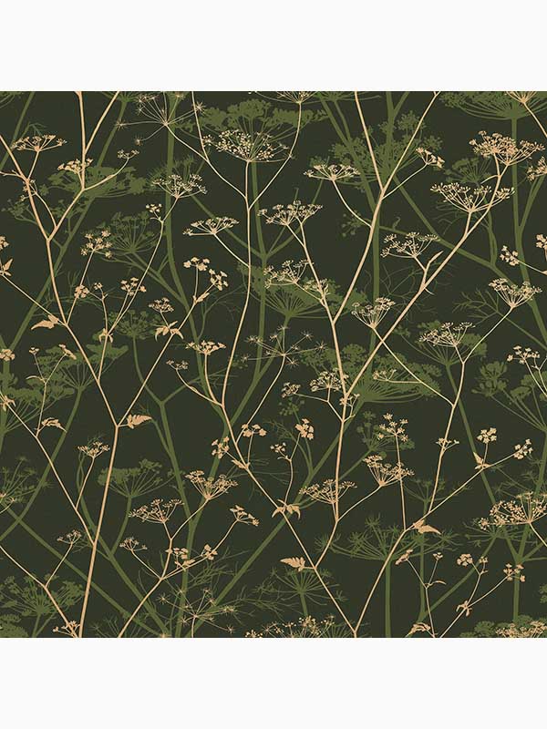 Clarissa Hulse Wild Chervil wallpaper in sage and gold color - pattern number 120385 - by Graham and Brown in the Graham and Brown Collection collection