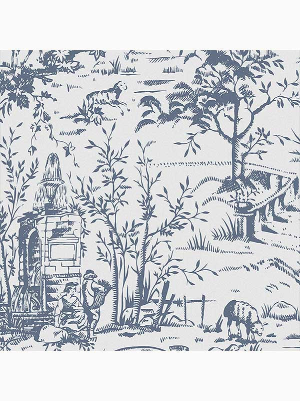Toile de Jouy wallpaper in dark seaspray blue color - pattern number 118494 - by Laura Ashley in the Laura Ashley Collection collection