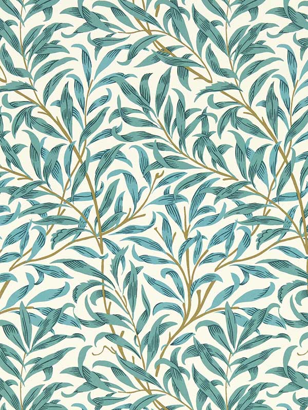 Willow Boughs fabric in teal color - pattern number W0172/05.CAC.0 - by Clarke and Clarke in the William Morris Wallcovering collection