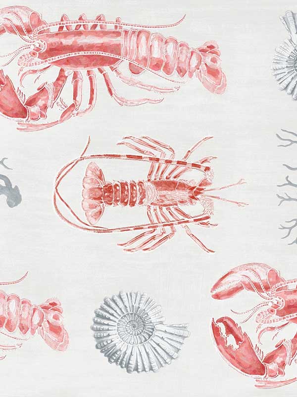 Lobster wallpaper in grey red blue color - pattern number WP20012 - by Mind the Gap in the Designer Collection I collection