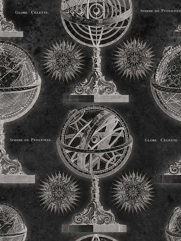 Armillary wallpaper in anthracite black and white grey color - pattern number WP20030 - by Mind the Gap in the Designer Collection I collection
