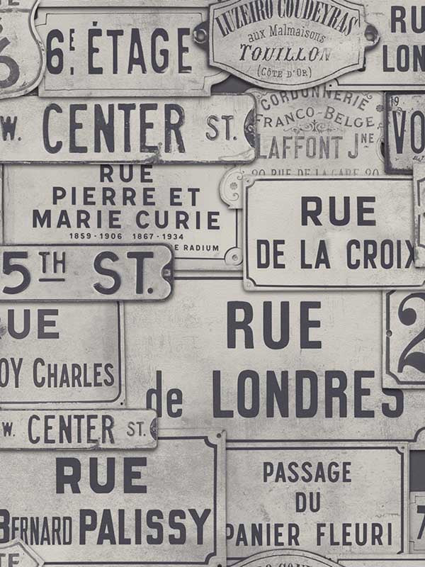 Street Signs wallpaper in neutral blue color - pattern number WP20035 - by Mind the Gap in the Designer Collection I collection