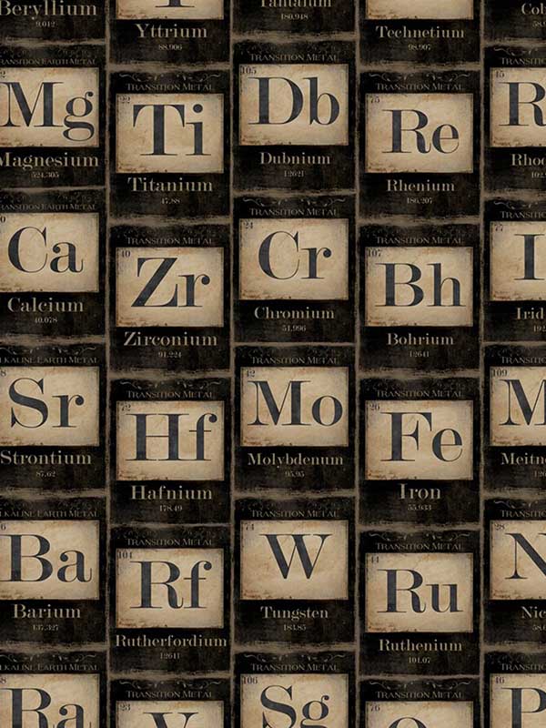 Periodic Table wallpaper in black and white brown sepia color - pattern number WP20040 - by Mind the Gap in the Designer Collection I collection