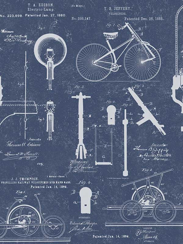 Patents fabric in blue blue and white color - pattern number WP20050 - by Mind the Gap in the Designer Collection I collection