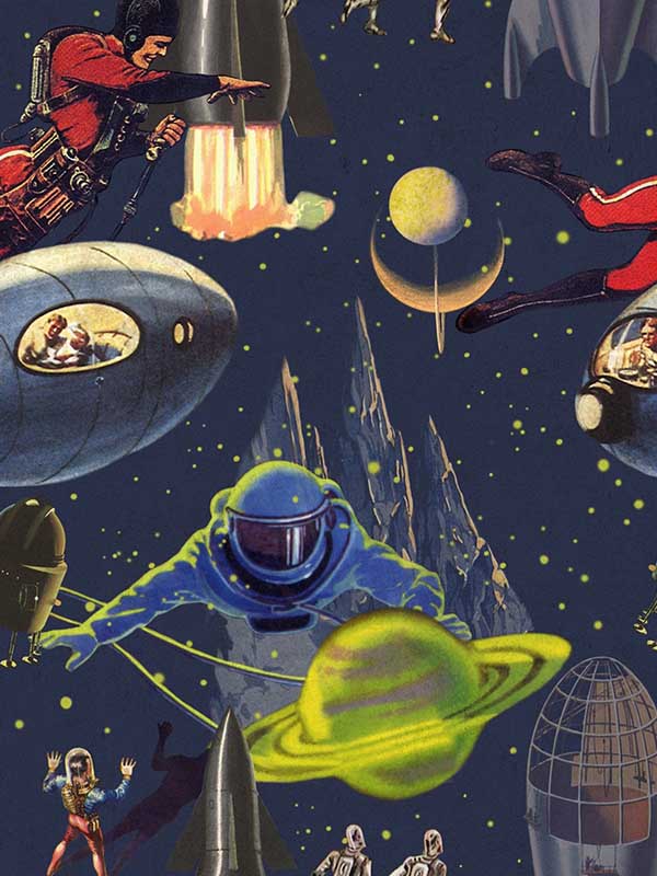 Intergalactic fabric in blue green red color - pattern number WP20061 - by Mind the Gap in the Designer Collection I collection