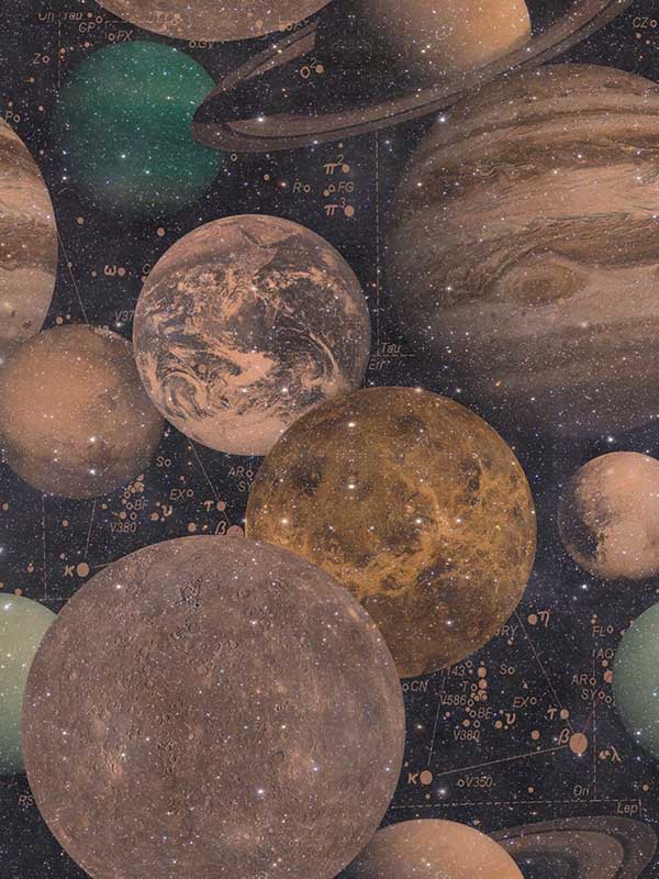 The Universe fabric in red pink brown sepia green color - pattern number WP20067 - by Mind the Gap in the Designer Collection I collection