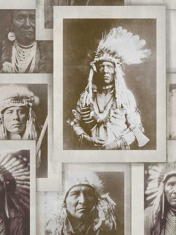 Indian Chiefs fabric in sepia brown sepia color - pattern number WP20071 - by Mind the Gap in the Designer Collection I collection