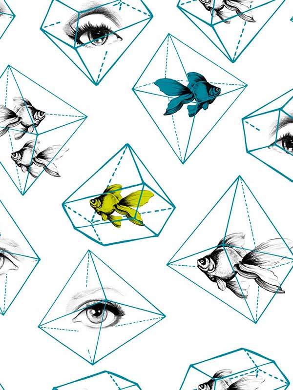 Fish Eye wallpaper in blue green yellow color - pattern number WP20083 - by Mind the Gap in the Designer Collection I collection