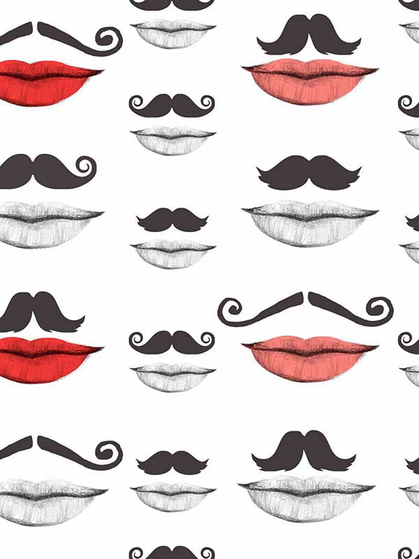Moustache And Lips wallpaper in black and white red color - pattern number WP20084 - by Mind the Gap in the Designer Collection I collection