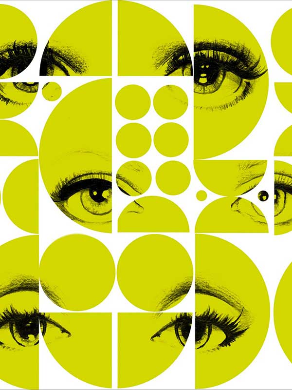 Eyes And Circles wallpaper in lime yellow color - pattern number WP20085 - by Mind the Gap in the Designer Collection I collection