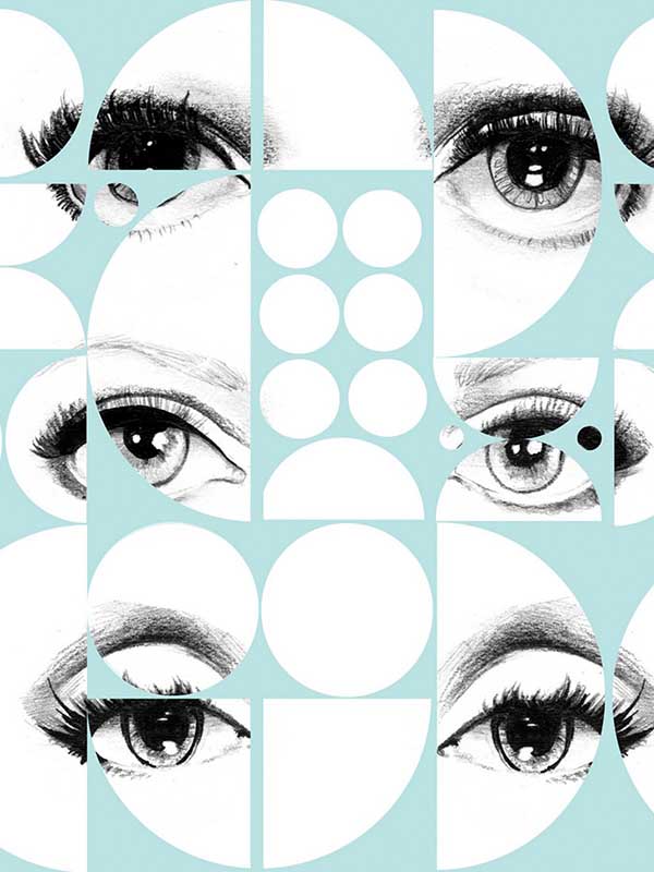 Eyes And Circles wallpaper in sky blue color - pattern number WP20086 - by Mind the Gap in the Designer Collection I collection