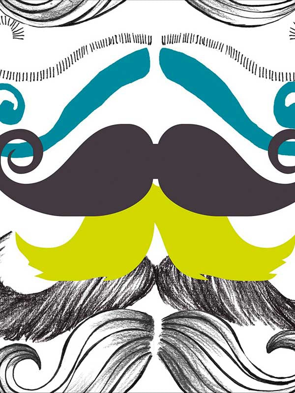 Different Moustaches wallpaper in blue green yellow color - pattern number WP20089 - by Mind the Gap in the Designer Collection I collection