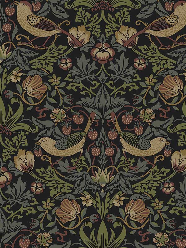 Strawberry Meadow wallpaper in black color - pattern number ET13401 - by Seabrook in the Etten Gallerie Online collection