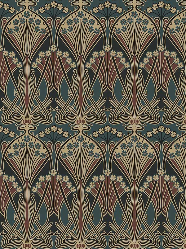 Deco Dragonflies wallpaper in aegean blue and clay color - pattern number ET13501 - by Seabrook in the Etten Gallerie Online collection