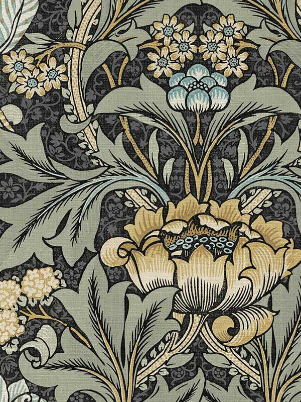 Acanthus Floral wallpaper in charcoal and goldenrod color - pattern number PR10010 - by Seabrook in the Seabrook Prepasted Wallpaper Assortment collection