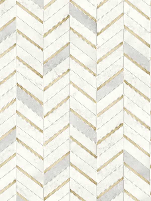Chevron Faux Tile wallpaper in gold and pearl grey color - pattern number PR13105 - by Seabrook in the Seabrook Prepasted Wallpaper Assortment collection