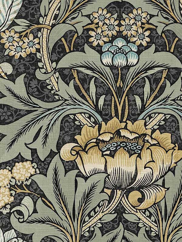 Acanthus Floral Peel and Stick fabric in charocal and goldenrod color - pattern number NW41510 - by NextWall in the Peel and Stick Wallpaper by Nextwall collection