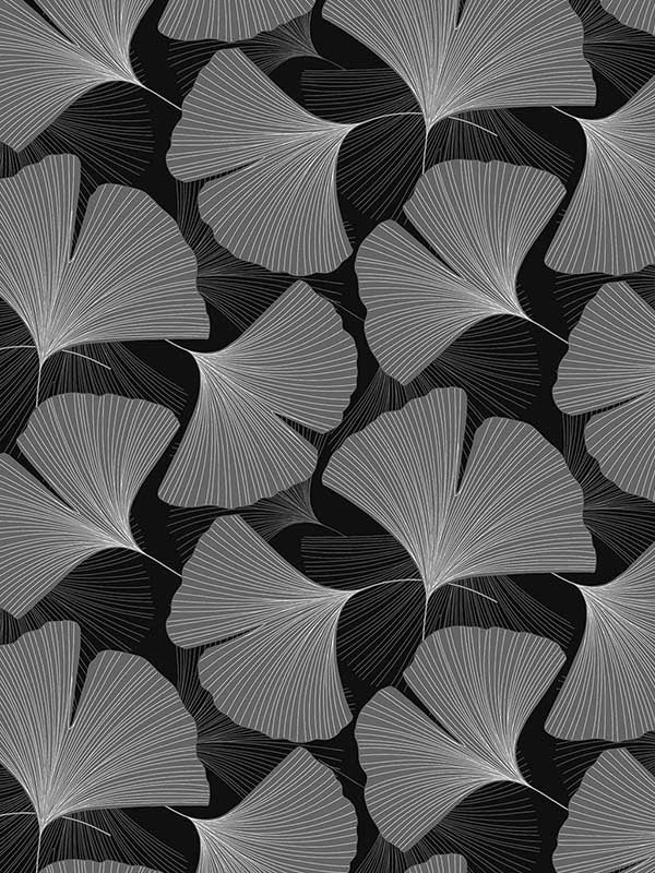 Tossed Ginkgo Leaf Peel and Stick wallpaper in ebony and greystone color - pattern number NW52200 - by NextWall in the Peel and Stick Wallpaper by Nextwall collection