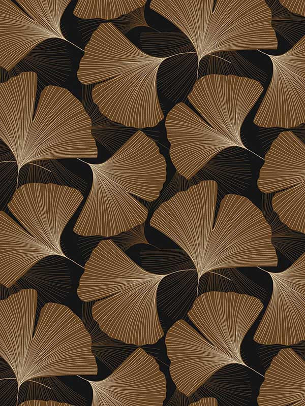 Tossed Ginkgo Leaf Peel and Stick wallpaper in ebony and metallic copper color - pattern number NW52206 - by NextWall in the Peel and Stick Wallpaper by Nextwall collection