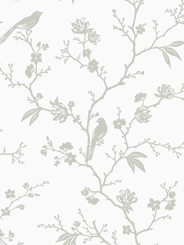 Songbird Chinoiserie Peel and Stick wallpaper in nickel color - pattern number NW53400 - by NextWall in the Peel and Stick Wallpaper by Nextwall collection