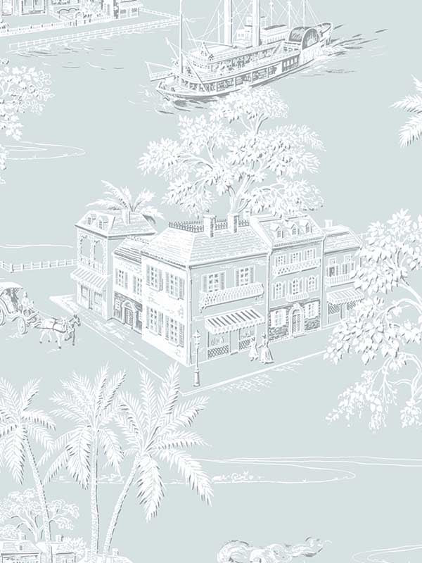 Coastline Toile Peel and Stick wallpaper in blue mist color - pattern number NW53702 - by NextWall in the Peel and Stick Wallpaper by Nextwall collection