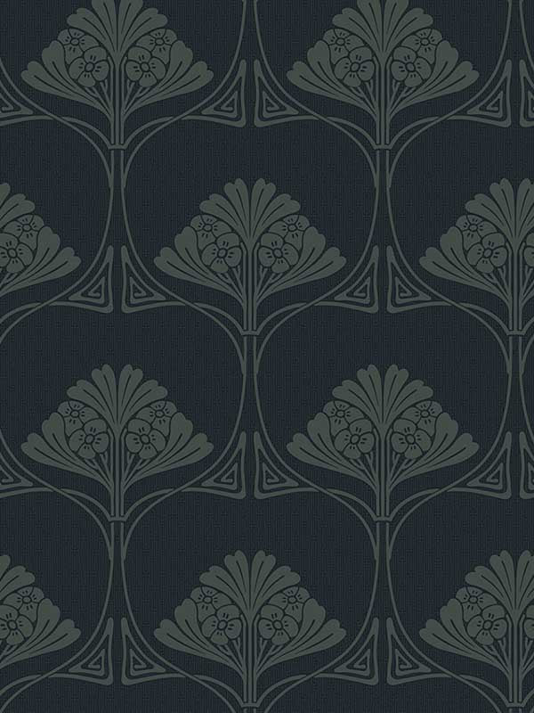 Deco Floral Peel and Stick wallpaper in midnight blue and juniper color - pattern number NW54002 - by NextWall in the Peel and Stick Wallpaper by Nextwall collection