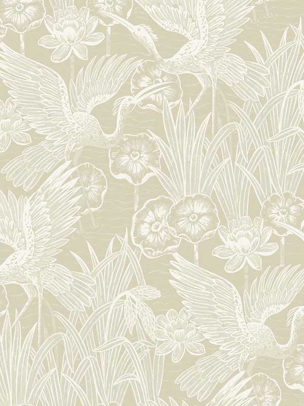 Floral Heron Peel and Stick wallpaper in sand color - pattern number NW54505 - by NextWall in the Peel and Stick Wallpaper by Nextwall collection
