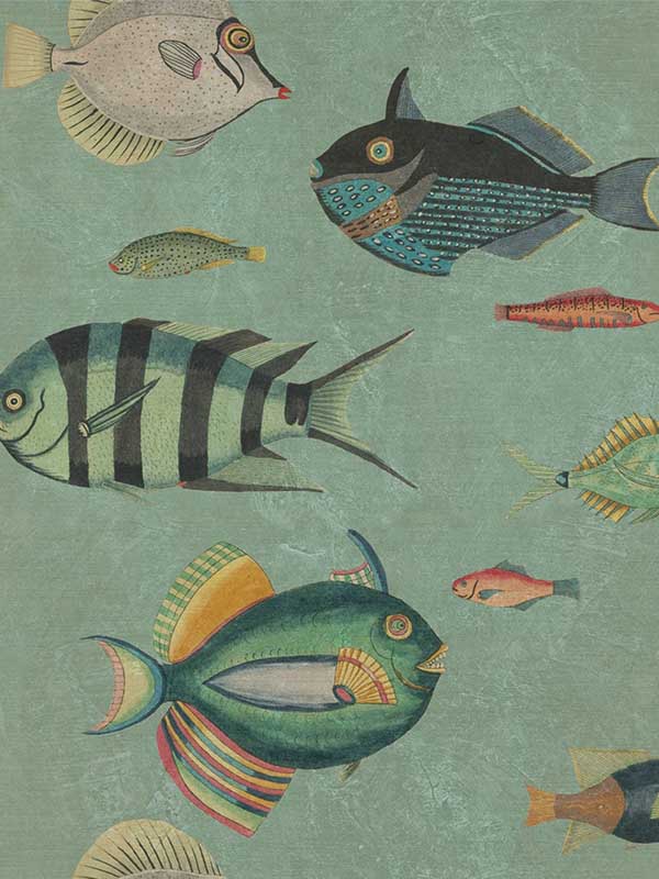 Poissons fabric in green blue red color - pattern number WP20181 - by Mind the Gap in the Designer Collection II collection