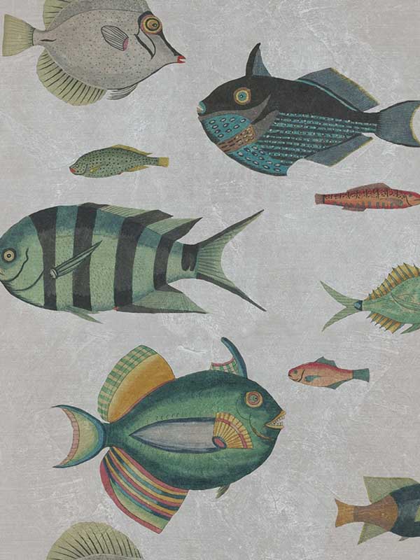 Poissons fabric in grey green blue red taupe color - pattern number WP20182 - by Mind the Gap in the Designer Collection II collection