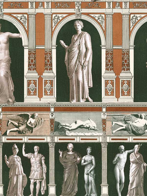 Statues wallpaper in antique khaki black orange color - pattern number WP20422 - by Mind the Gap in the Compendium collection