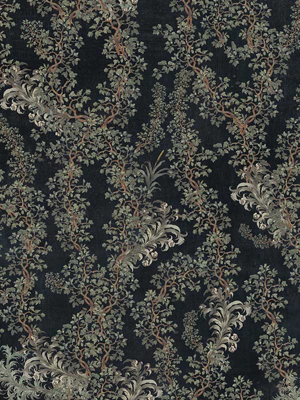 Dark Leaves wallpaper in anthracite green grey color - pattern number WP20458 - by Mind the Gap in the Compendium collection