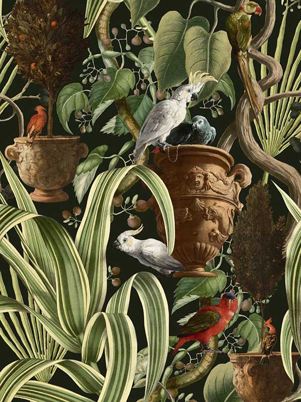 Exotic Menagerie wallpaper in dark green brown black red color - pattern number WP20463 - by Mind the Gap in the Compendium collection