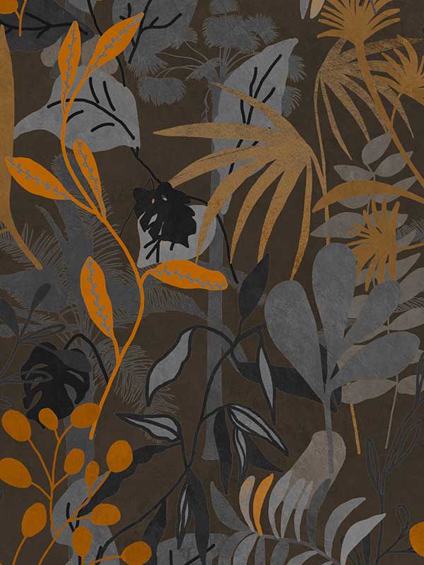 Caribbean Garden wallpaper in dark brown orange grey color - pattern number WP20487 - by Mind the Gap in the Compendium collection