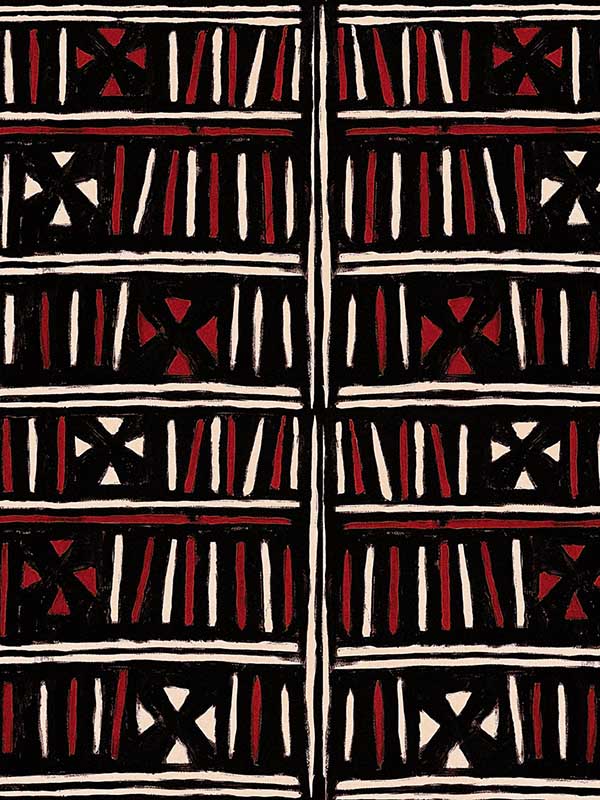 Bogolanfini Recoloured wallpaper in black red taupe color - pattern number WP20500 - by Mind the Gap in the Compendium collection